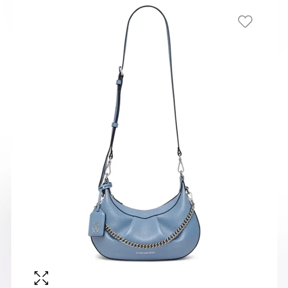 Authentic Stuart Weitzman Stellar Crescent Bag in Blue Steel - Picture 2 of 16